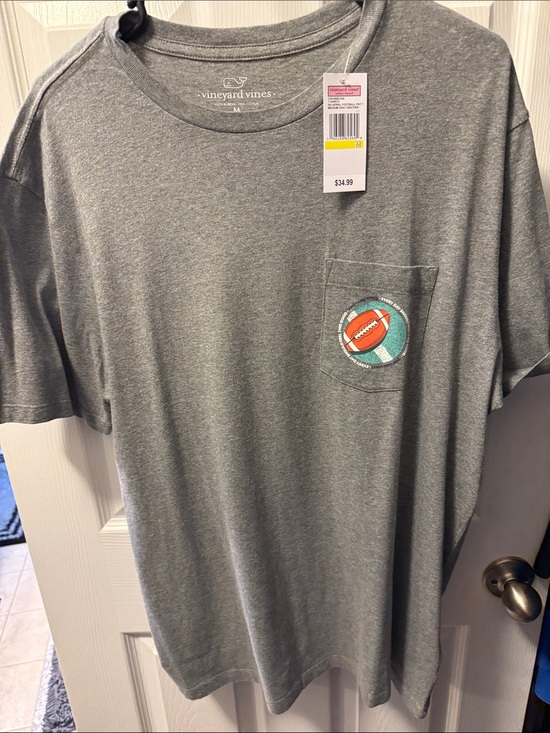 Vineyard Vines Other - Vineyard Vines Gray Short Sleeve Pocket Tee with Football Patch